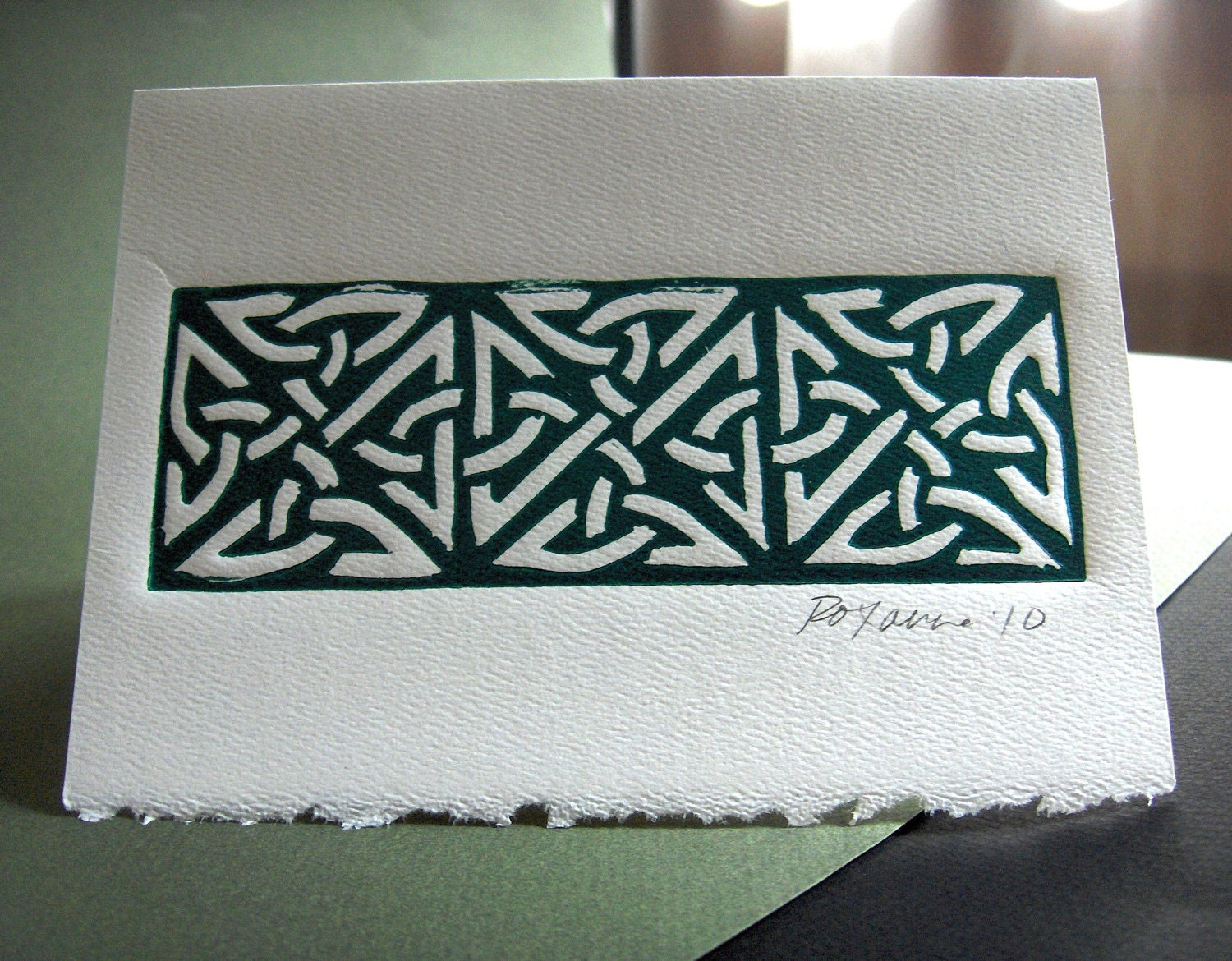 Celtic Knots Card in Green with White Envelope - Large