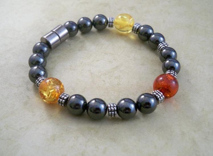 Hematite Bracelet in Golds and Red, Magnetic