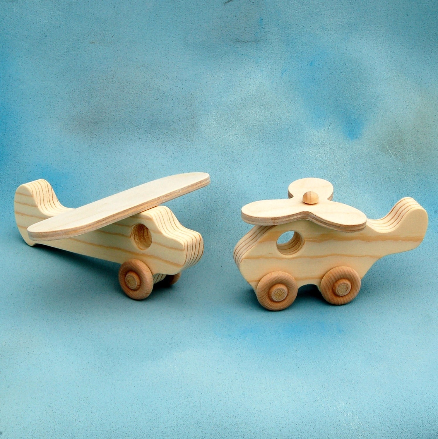 Wooden Toy Airplane and Helicopter Play Set
