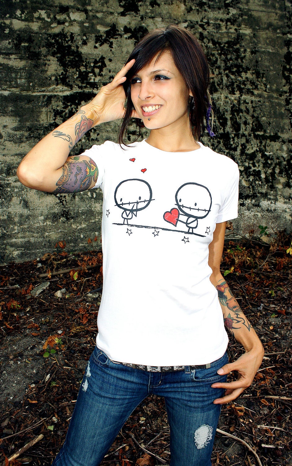 Medium Zombie Lovers White T-shirt womens Ladies by Rocky the Zombie