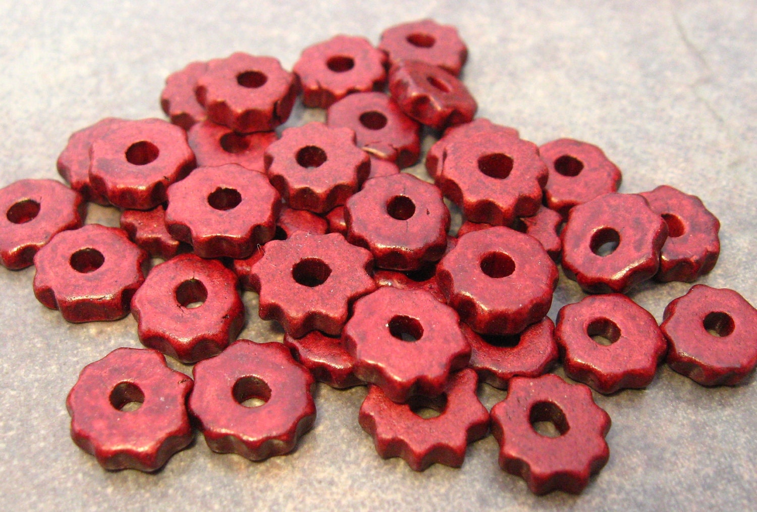 10 BORDEAUX Tiny Gears Greek Ceramic Beads