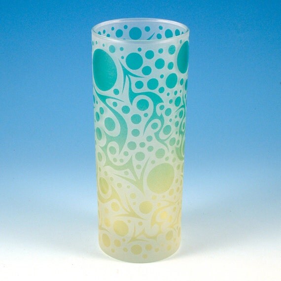 Frosted Highball Glasses - Bubbling Arrows - Custom Painted Set of 4 Etched Glasses