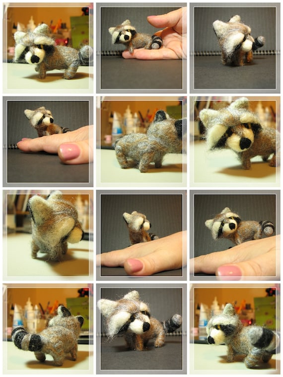 Handmade Needle Felted Chibi Racoon