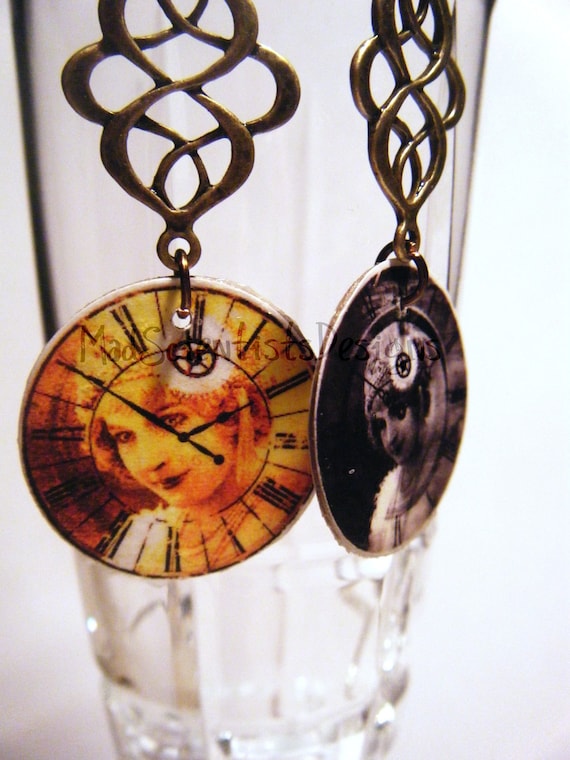 FREE SHIPPING Steampunk Decoupage Earrings 003 Gaze