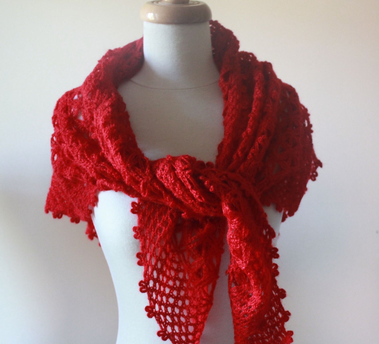 Red Star Shawl Triangle Crochet Scarf Mohair Acrylic Stole Wrap Lace Shawl