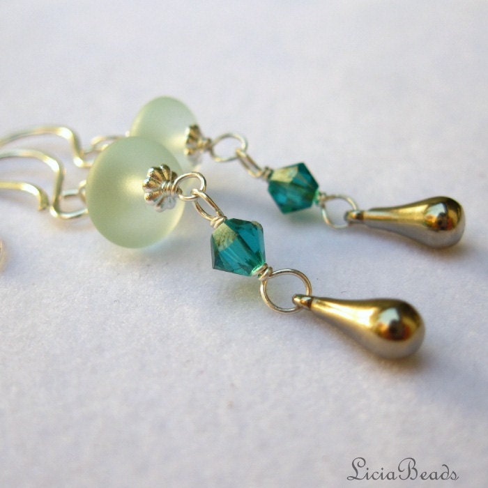 Sterling silver dangle trio in aqua and teal