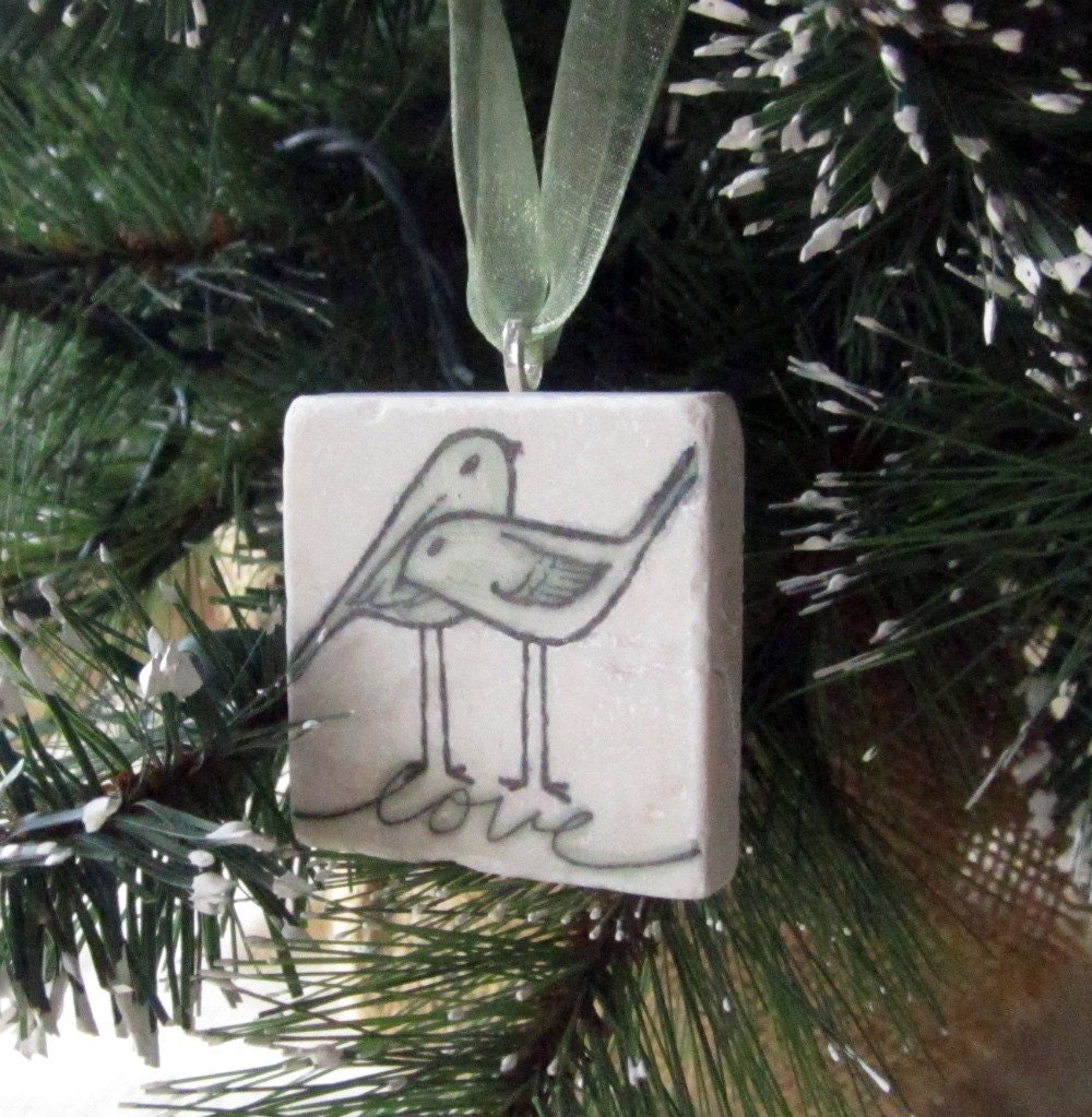 Love Birds Christmas Holiday Ornament, Sage Green, including Gift Box, Ready to Ship
