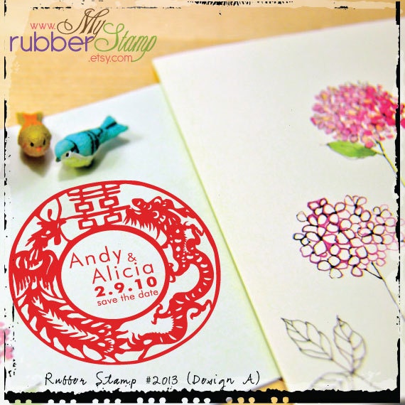 Wedding Custom Rubber Stamp Dragon Phoenix