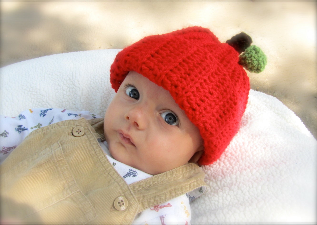 Apple Hat Crocheted 3-6 months - Made To Order