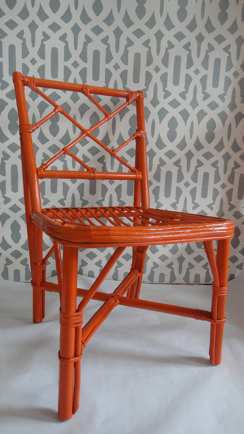 VINTAGE BAMBOO Orange LACQUER Chair Chinoiserie/ Chinese Chippendale