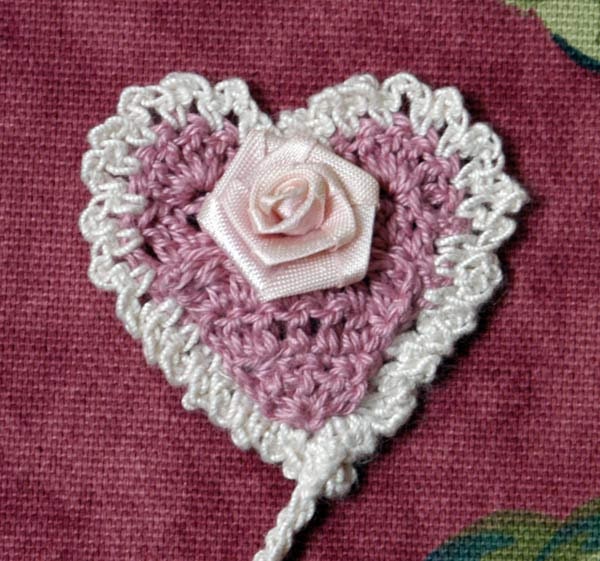 Valentine Rose Heart Crochet Bookmark, Sweet, Feminine, Ruffled, Book Marker, Women and Girls