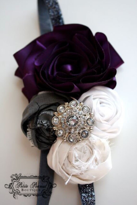 SPARKLE Vintage Couture Shabby Chic Satin Silk Flower cluster headband 
