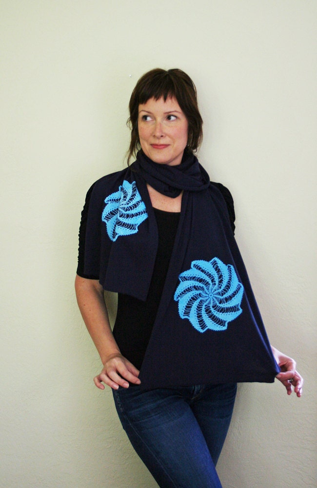 Pinwheel Doily. Jersey Scarf. Hand-pulled Screen Print.