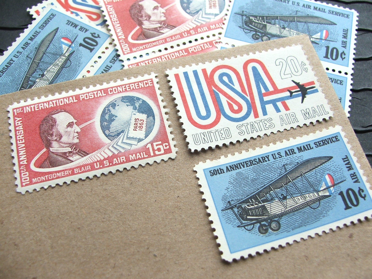Par Avion .. Air Mail .. PREMIUM .. UNused Vintage Postage Stamps .. post 5 letters