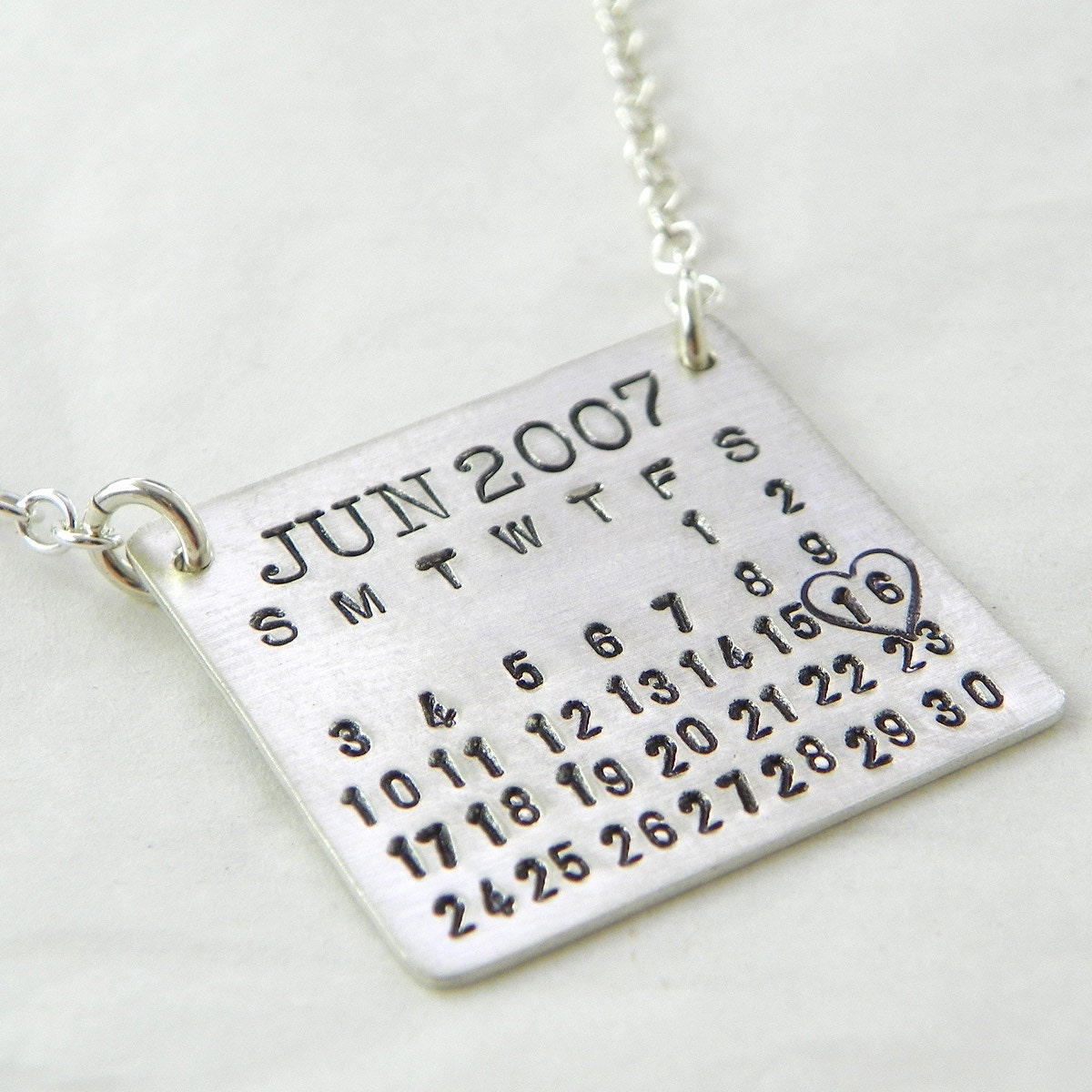 Mark Your Calendar Necklace -- hand stamped personalized sterling silver necklace TOP HANG