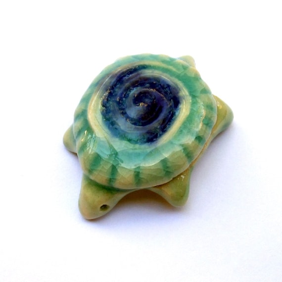 Porcelain Miniature Turtle With Spiral Shell Handmade