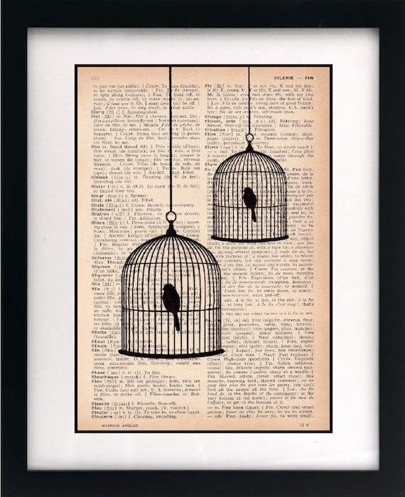 birdcage print - birdcage art print - vintage dictionary print - recycled book page - upcycled book page - 8x10 art print