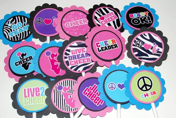 Cheerleading Double Sided Cupcake Toppers Personalized with School Name