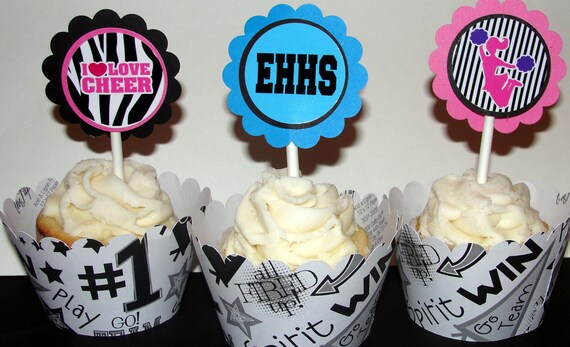Cheerleading Double Sided Cupcake Toppers Personalized with School Name