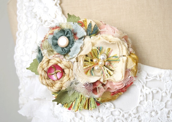 Bridal Wedding Gown Flower Corsage Pin Sash