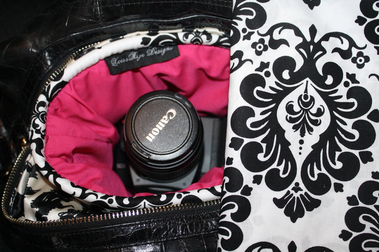 Digital Slr Camera Bag Dslr camera Bag insert Camera Coozy for purse damask pink Womens Small Size XcessRize Designs