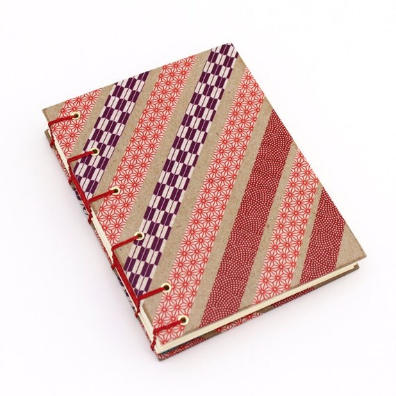 Washi Tape Journal - Handmade Red Striped Blank Book