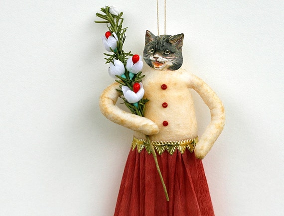 Spun Cotton Cat Christmas Ornament - Christmas Home Decor - Made to Order