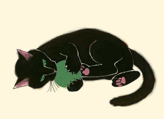Black Cat Art print - Black Cat - Claws and Effect - 8.3" X 5.8"