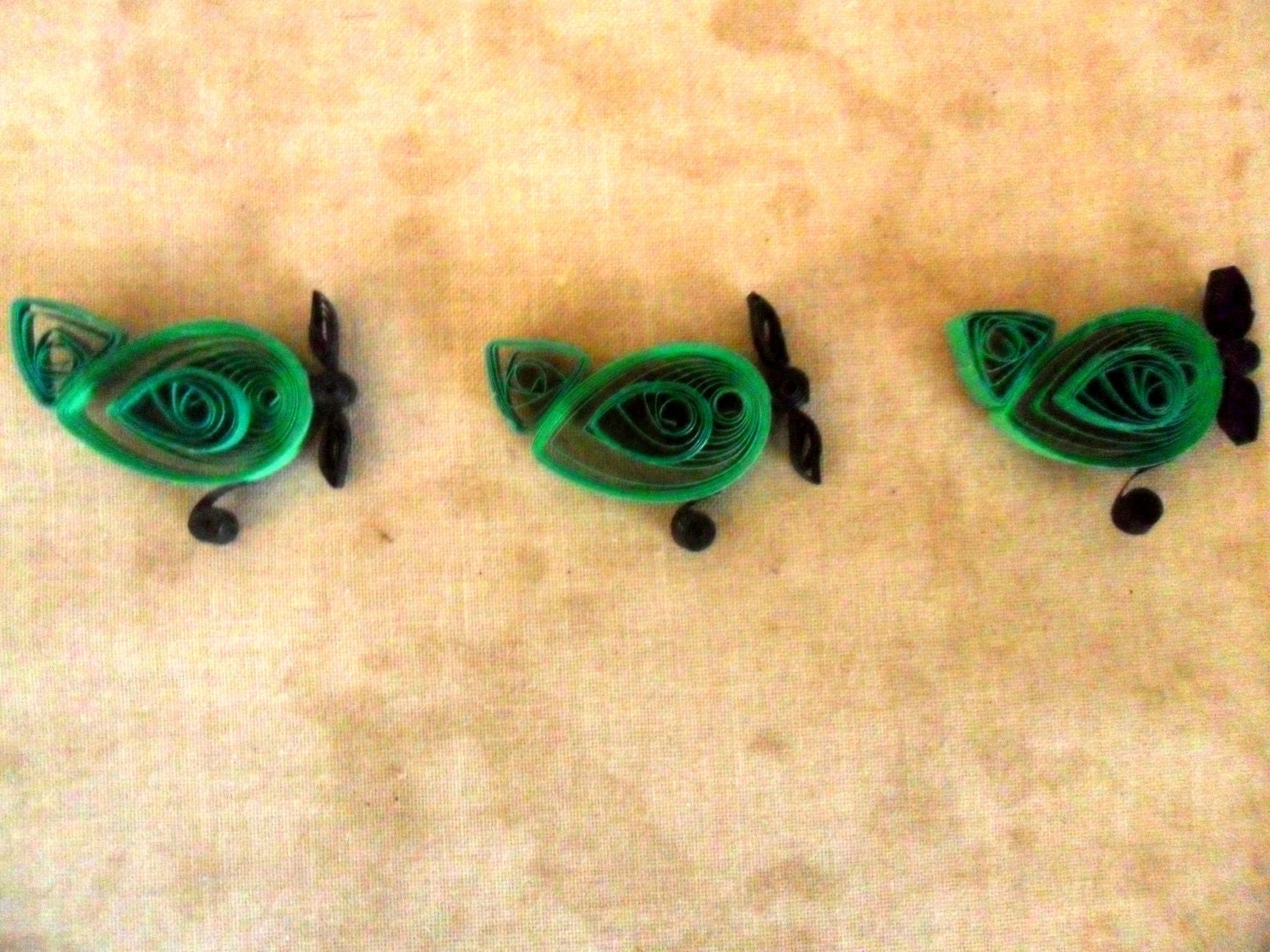Scrapbook Card Embellishment Supply 3 Airplanes Green Paper Quilled Boys Men Handmade-SALE