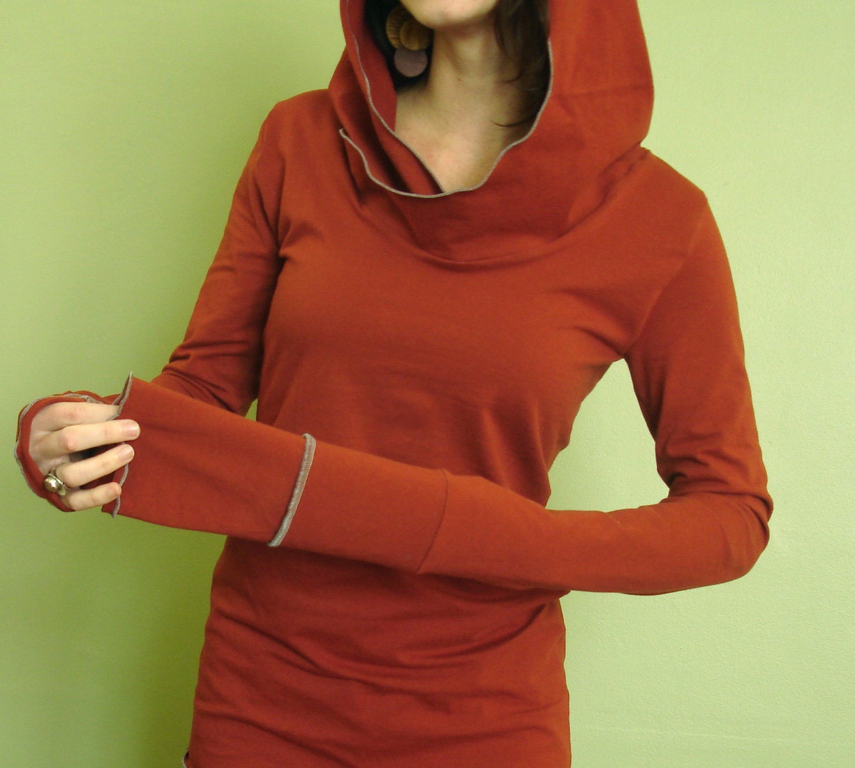 hooded top extra long sleeves RUST
