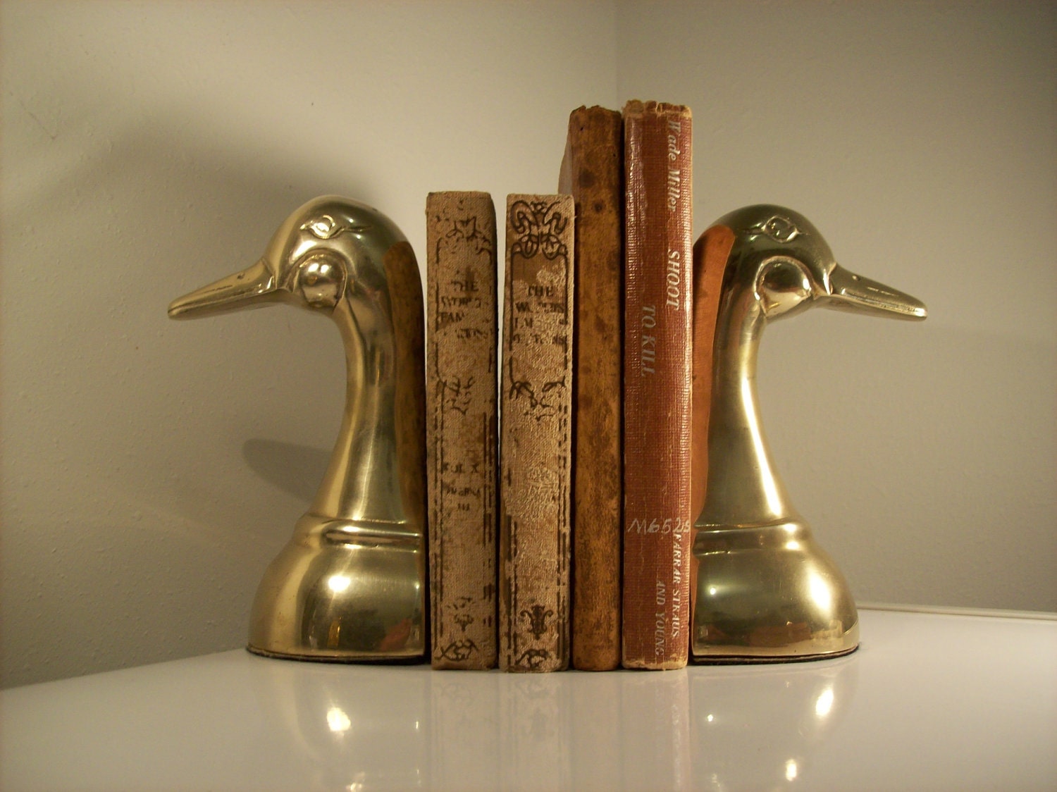 Vintage Brass Duck Head Bookends