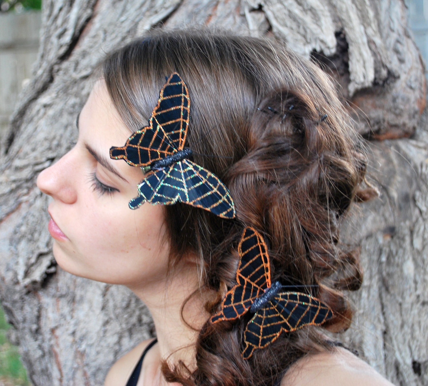 Autumn Flutter- butterfly hair clip, halloween wedding,hair accessory