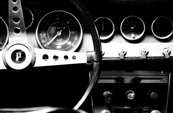 Steering Wheel Photography Black and White Classic Car Wall Art 