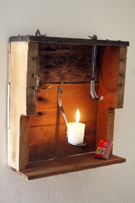 Vela envío gratuito Titular Shadow Box palet de madera y cubiertos upcycled la vendimia
