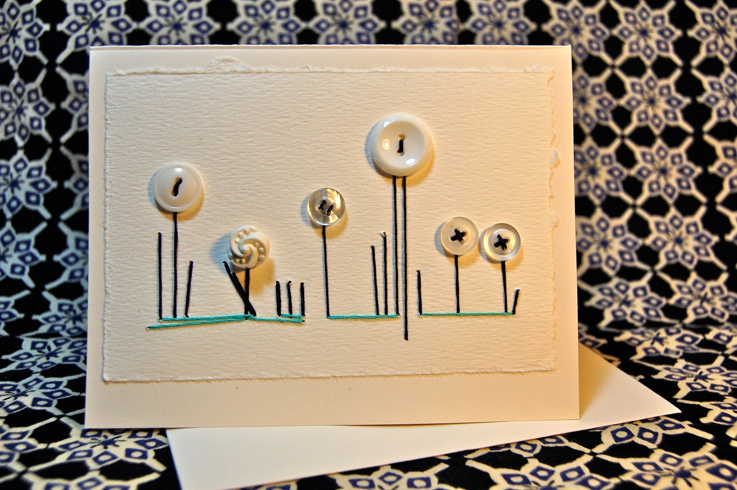 Rosebud stitched button card with Nautical colours