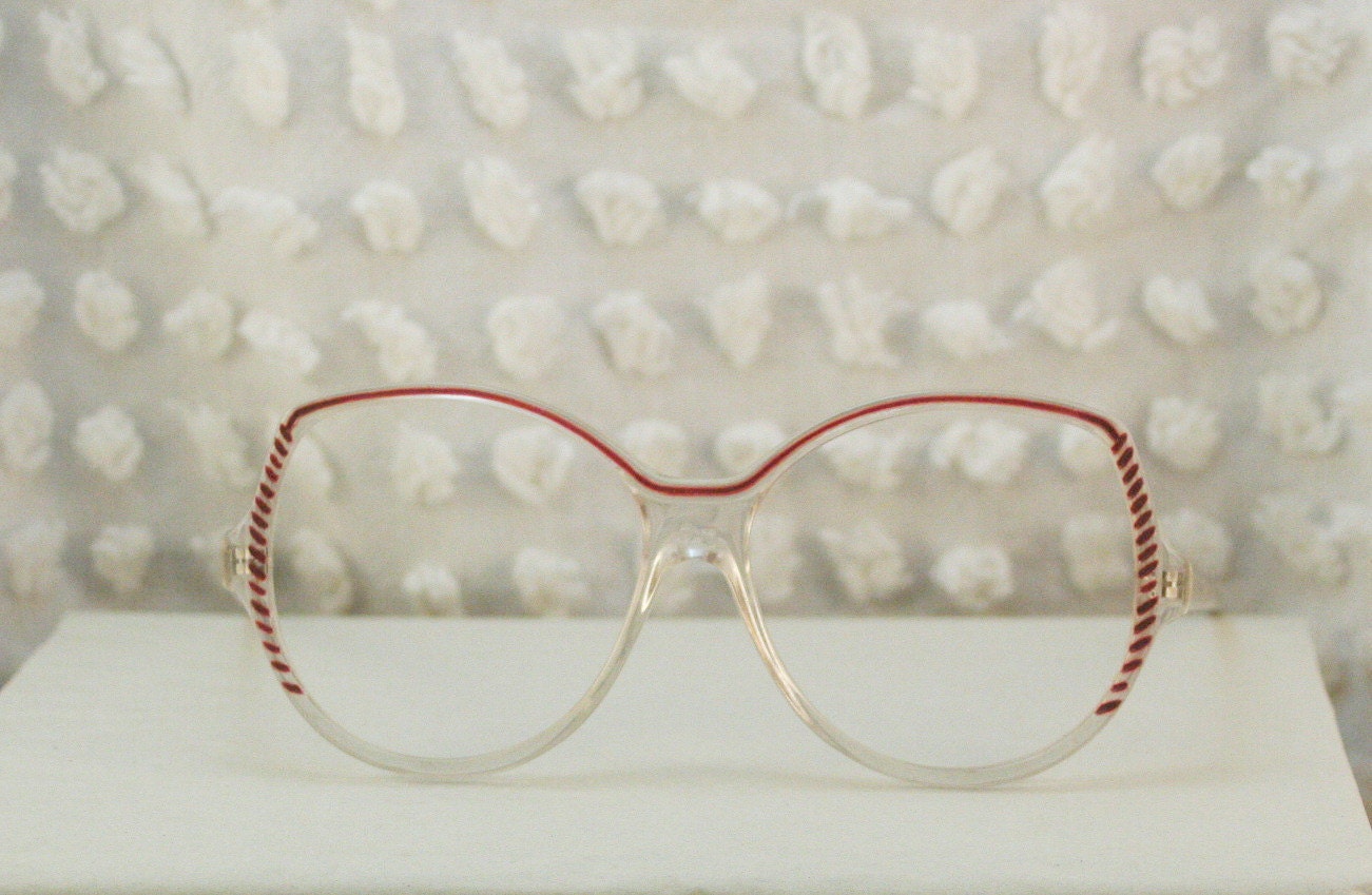 1980's Candy Cane Round Eyeglasses Clear Optical Frames