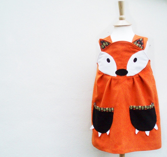TODDLER DRESS- Little Fox- Girls dress- orange corduroy -sizes 6m,12m,18m,2t,3t,4t,5t,6t