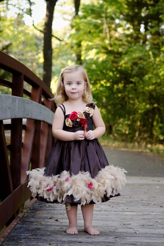 Fall Princess Rosette Ruffled Feather Dress-dress, rosette, feather, vintage, couture