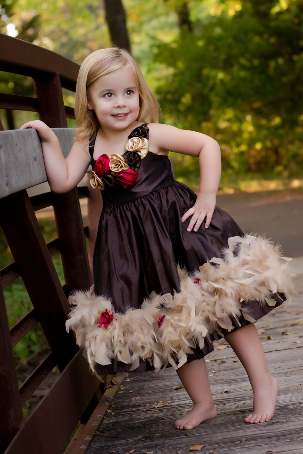 Fall Princess Rosette Ruffled Feather Dress-dress, rosette, feather, vintage, couture