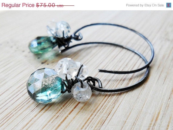 20% OFF FALL SALE Aaa Green Mystic Quartz Earrings, White Topaz and Oxidized Sterling Silver - Pixie Dust