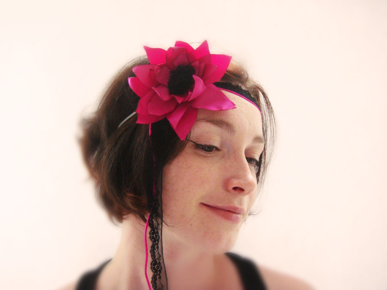 Jye - Black and hot pink big flower headband OOAK
