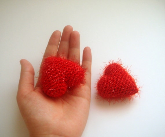 Crocheted Glitter Red valentine hearts set of 2