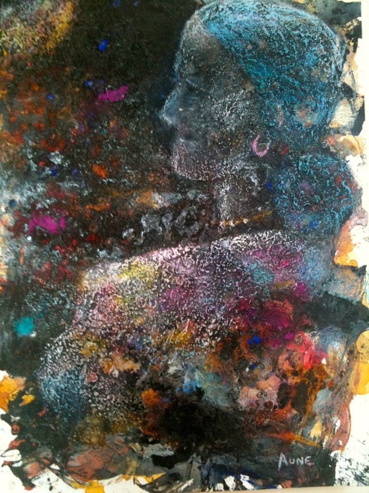 Abstract Painting Large textured blue,pink,black Mixed Media Original