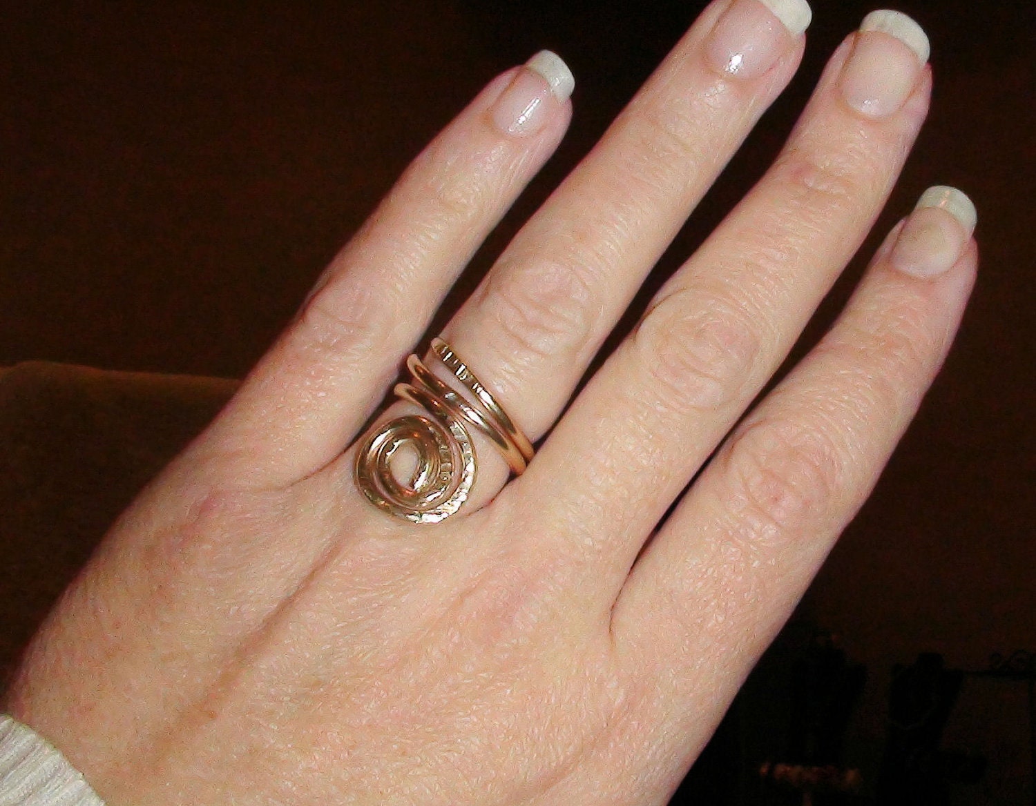 14K GF Hammered Swirl Double Wrap Ring