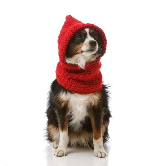 Hoodwinked Slouchy Hooded Cowl for Dogs, Cozy Doggie Sweater Shown in Scarlet Red: Choose From 30 Colors (Small/Med)
