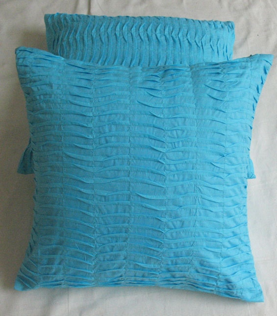 light blue throw pillow 18 inch decorative cushion cover with pleats - Set of 2 pieces