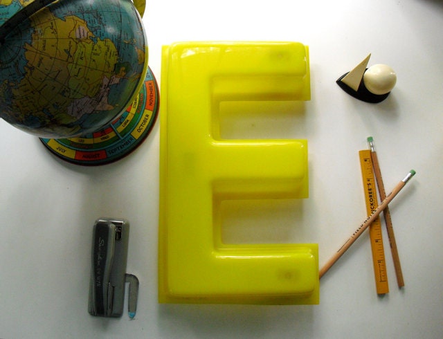 Vintage Mid Century Modern Bright Yellow Letter E - Sign Signage