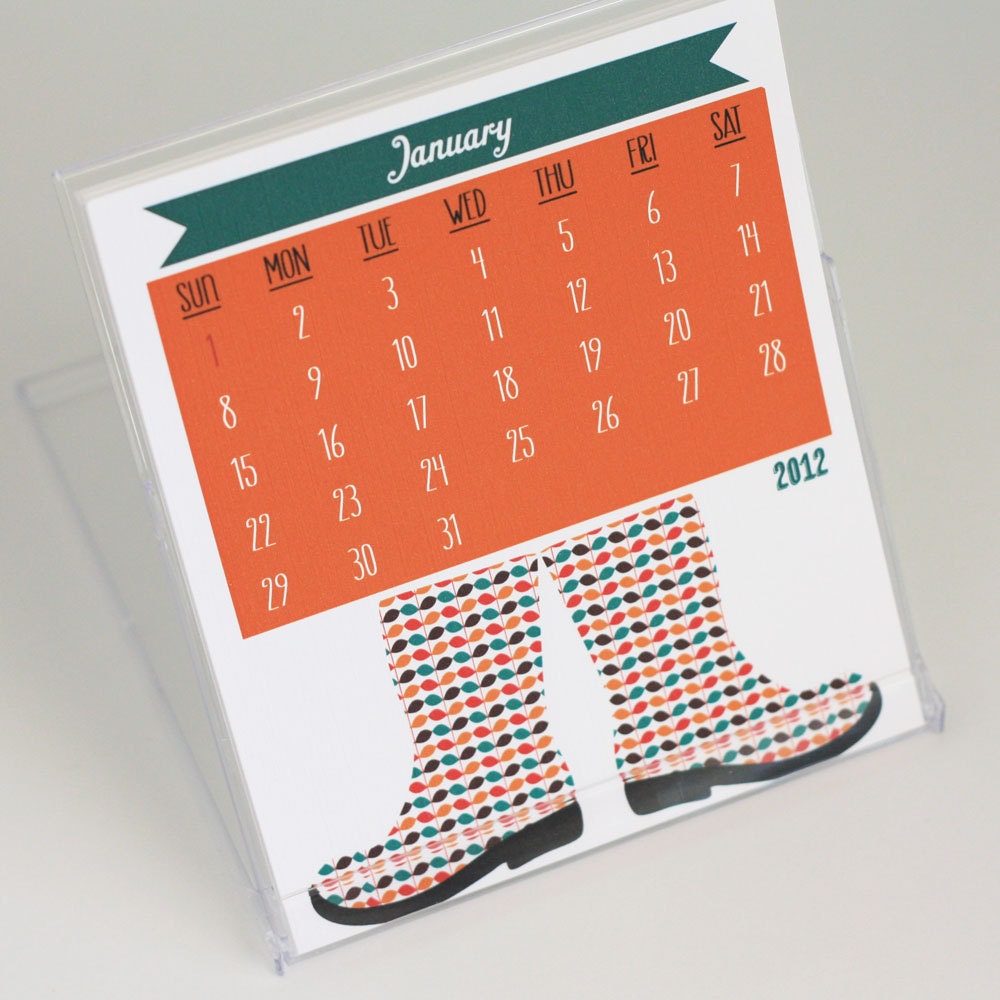 2012 Rain Boot Desktop Calendar