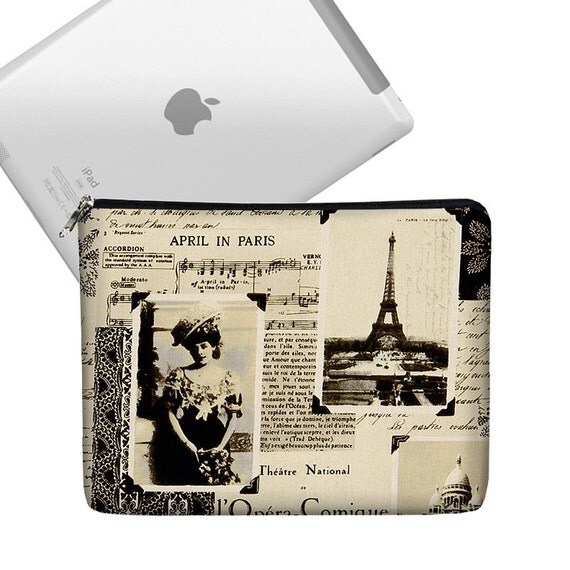 iPad Case Ipad Bag iPad Cover iPad Sleeve Ipad 1 Ipad 2 zippered padded - April in Paris Eiffel Tower