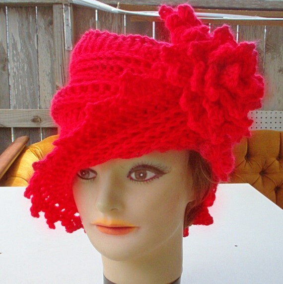 Womens Crochet Hat - Red Cloche Hat - Haute Couture Hat - Acrylic Yarn - Winter Fashion - Winter Accessories - Red Fashion Spring Fashion
